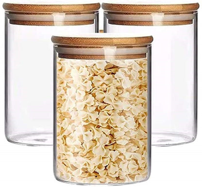 Glass Kitchen Storage Jars with Wooden Lids - Pack of 3 (320ml each)