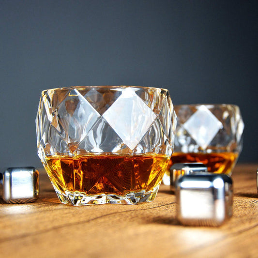 Whiskey Glasses - Diamond Shaped Set of 2 , Unique Cool Crystal Rocks Whiskey Glasses Set for Alcoholic Drinks