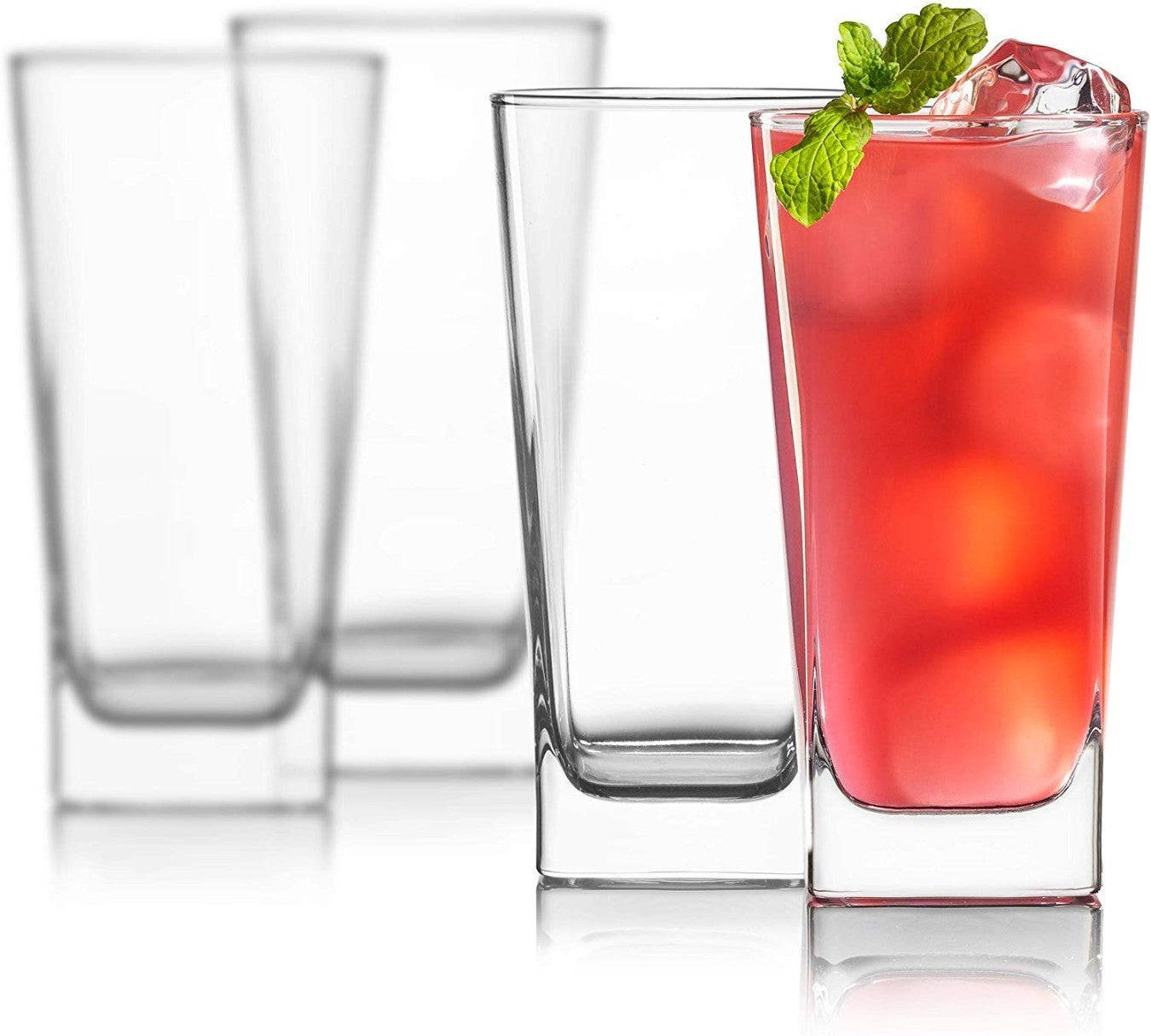 PLAZE Square Set of 6 - 315 ml - Glass Juice Crystal Clear Crystal Square Tumbler Glasses - Transparent