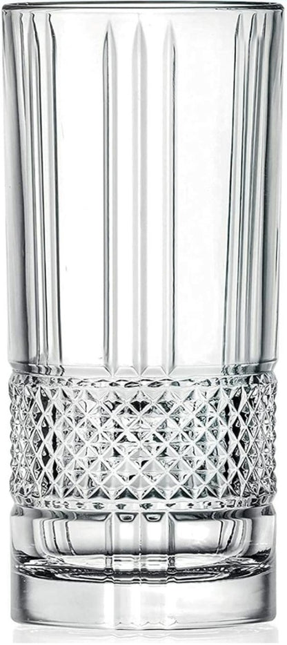 Glass Crystal Highball Glasses Set of 6 - 435 ml | Tall Heavy Base Drinking Ribbed Glassware for Water, Beer, Juice & Mojito