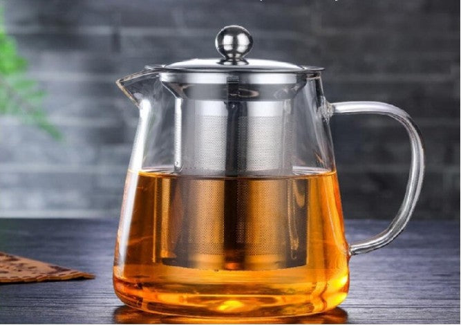 Triangle Steiner 900ML Glass Tea Kettle - Heat Resistant Teapot with Stainless Steel Infuser Strainer