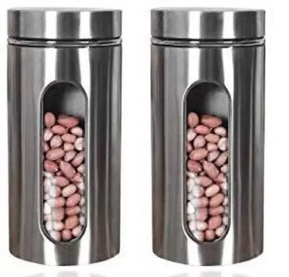 Stainless Steel Plated Glass Jar Canister - Airtight Food Storage Organizer with Visible Window - 800 ml Capacity (1 PCS)