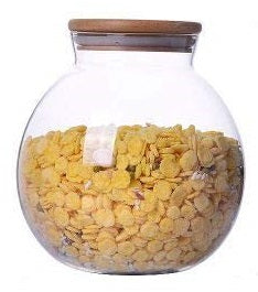 Pot Glass Jar with Lid 450ml - Airtight Glass Jar with Wooden Lid for Food Storage - Single Piece