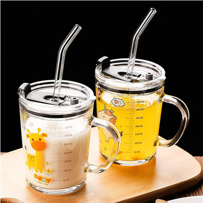 Glass Tumbler with Lid and Straw -  Thick Shake Mug - 370ml