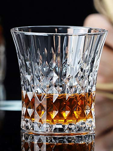 Crystal Narrow Cut Glass Pack of 6PCS - 260ML - Crystal Cut Barware Drinking Glasses for Whisky, Bourbon, Scotch, Liquor, Wine, Cocktail Drinks