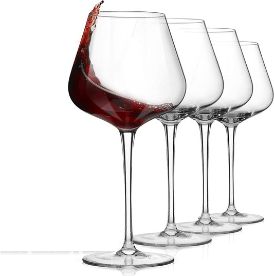 Crystal Wine Glasses Set - 730ml Laser Cut Thin Rim, Long Stem