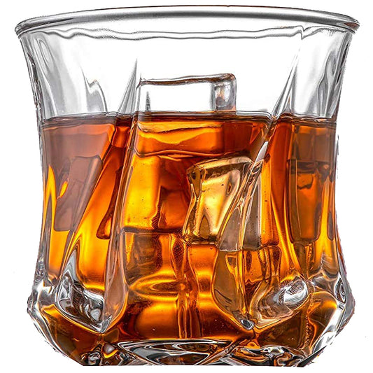 Twisted Rocks Glass Set of 6 - 250ML | Crystal Cut Barware for Whisky, Bourbon, Scotch, Liquor, Wine, Cocktail Drinks