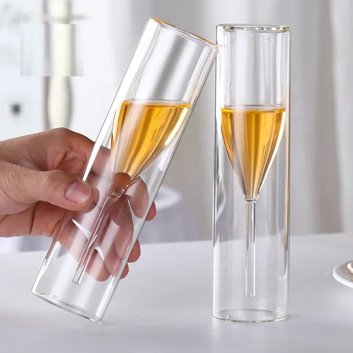 Double Wall Crystal Wine Glass - 150 ML Insulated Drinking Glass for Wine and Champagne (1 Piece)