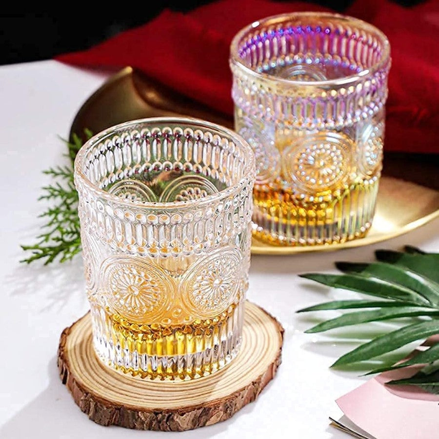 Stylish Golden Rim Whiskey Glasses - Set of 6 | 340 ML Premium Drinking Glass