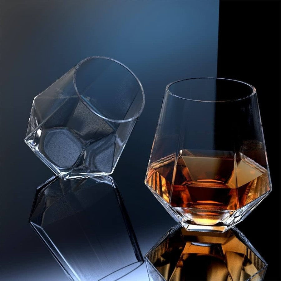 Hexa Shaped Premium Diamond Cut Glass Set - Set of 6, 310ml | Tumbler for Water, Juice, Wine, Whiskey, Cocktail, Beer