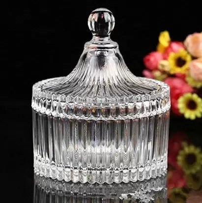 Stylish Home Decor Crystal Clear Glass | Jar Bowl Container Pot with Lid (745 GM)