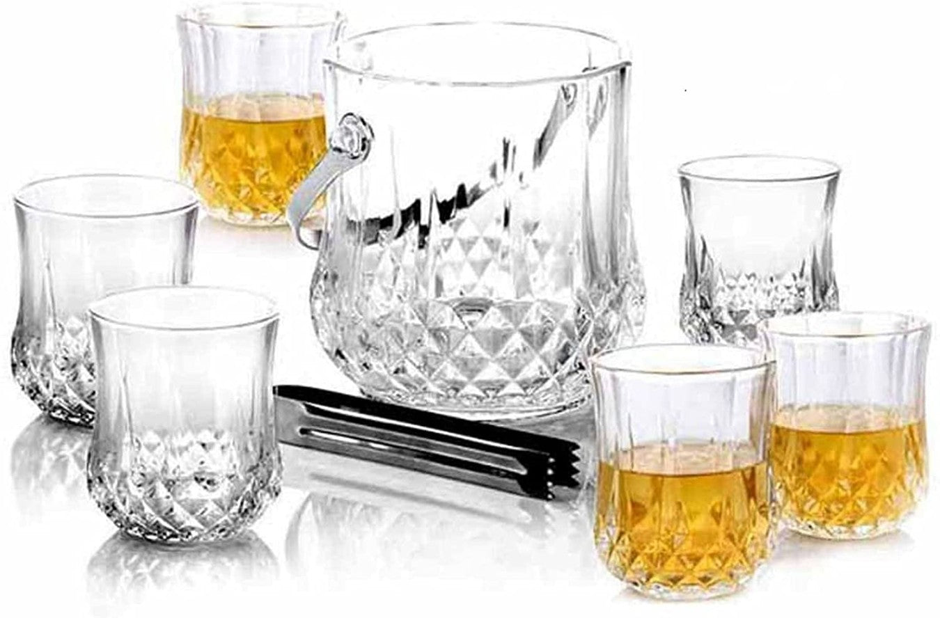 Crumple Whiskey Tumbler 280ML - Set of 6 Crystal Cut Barware Drinking Glasses for Whisky & Cocktail Drinks