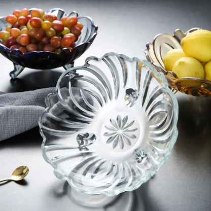 Crystal Glass Fruit 3 Leg Bowl - Large Decorative Serving Bowl