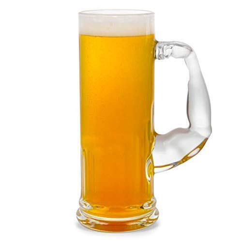 Italian Premium Set of 2 Muscle Beer Mugs - 600 ML Clear Glass with Handle Shape - Jumbo Size Drinking Mug