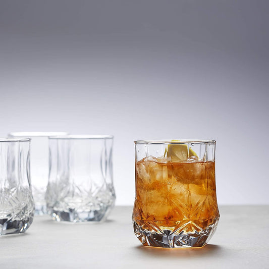 Italian Premium Deluxe Crystal Whiskey Glass Set - Set of 6, Transparent, 280 ML - Lead-Free Barware for Scotch, Liquor, and Cocktail Drinks