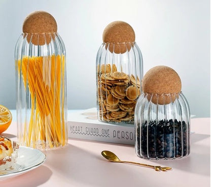 Glass Jar Cork Lid Set - Small, Medium, Large | Airtight Mason Jars with Cork Lids, Straw Mugs with Handles | (3 pcs)