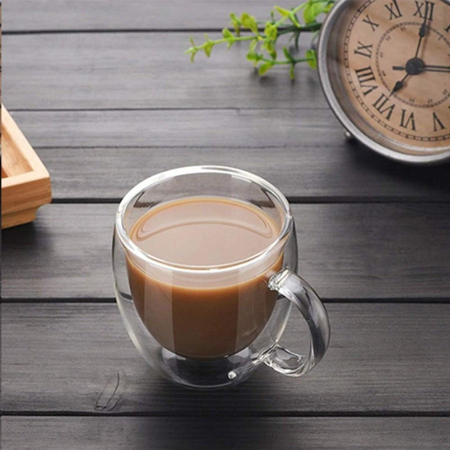 Double Wall Glass Mugs - Insulated Coffee Mugs | Clear Tea Cups | 250ML Drinkware Set