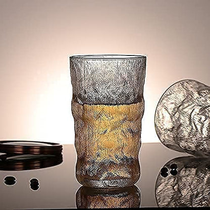 Texture Whiskey Glass 367ML - Set of 3 Crystal Cut Barware Drinking Glasses for Alcoholic Drinks