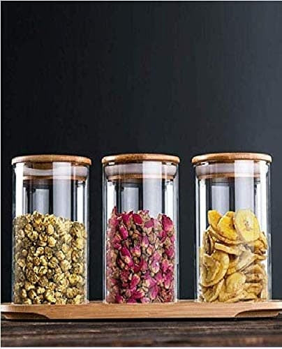 Glass Kitchen Storage Jars with Wooden Lids - Pack of 3 (320ml each)