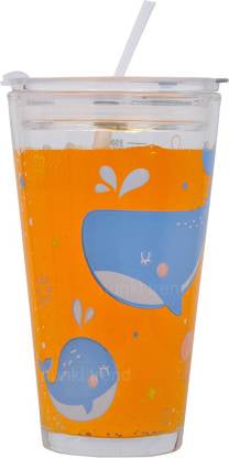 Big Transparent Glass Mug for Kids with Straw - Fun Cartoon Designs - 470ml