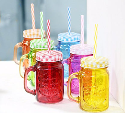 Mason Jar with Lid and Straw Set of 6 -  450ml