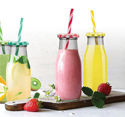 Milk Bottle Glass Mason Jar 300 ML - Reusable Straw - Airtight Twist Lid - Ideal for Milk, Juice, Shake - 1 Piece"