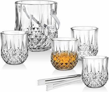 Crumple Whiskey Tumbler 280ML - Set of 6 Crystal Cut Barware Drinking Glasses for Whisky & Cocktail Drinks