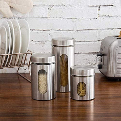 Stainless Steel Plated Glass Jar Canister - Airtight Food Storage Organizer with Visible Window - 800 ml Capacity (1 PCS)