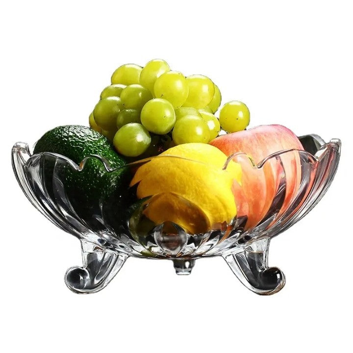 Crystal Glass Fruit 3 Leg Bowl - Large Decorative Serving Bowl