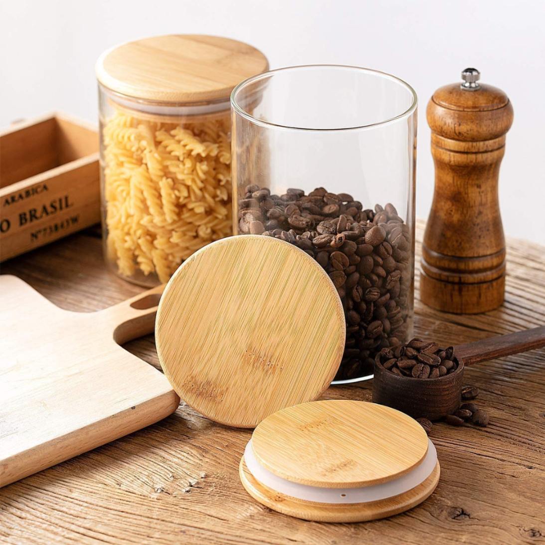 Square Glass Jar with Wooden Lid