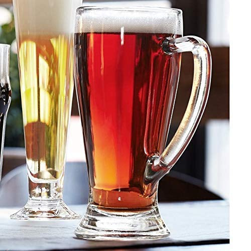 Beer Mug Glass with Handle Heavy Base - Set of 2 Crystal Clear Glass