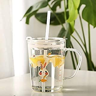 Glass Tumbler with Lid and Straw -  Thick Shake Mug - 370ml