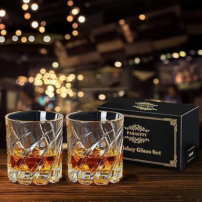 Crystal Cut Whiskey Glasses Set of 6  - 280 ML Bar Glass for Drinking Whisky, Scotch, Cocktails.