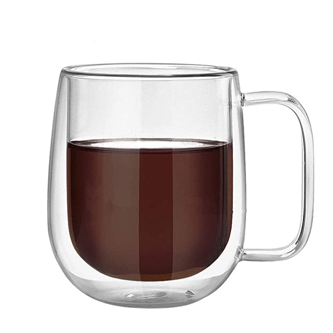 Double Walled Insulated Glass Coffee Mug - 250ml with Handle - 1 Pcs