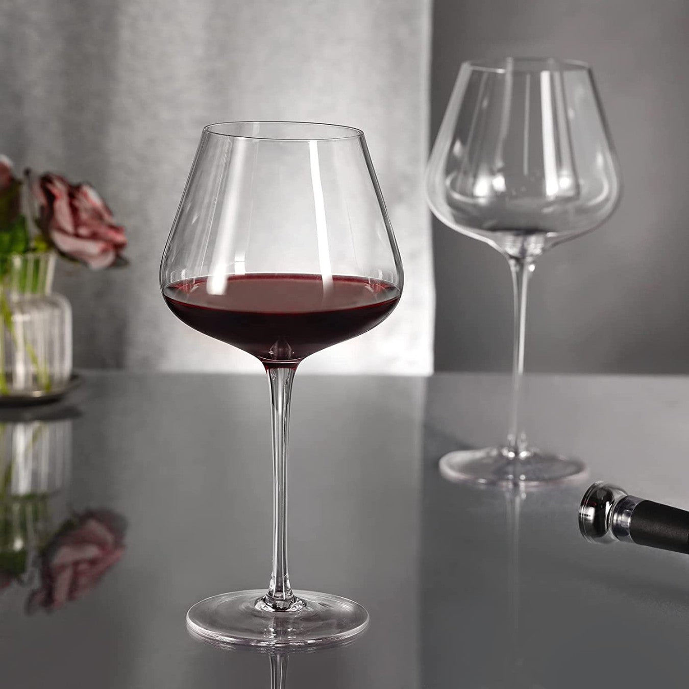 Crystal Wine Glasses Set - 730ml Laser Cut Thin Rim, Long Stem