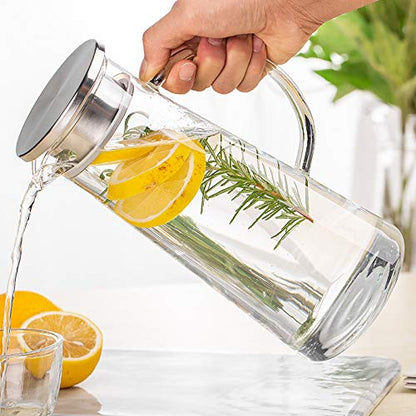 Borosilicate Glass Water -1.3L Pitcher/Carafe/Jug with Stainless Steel Lid