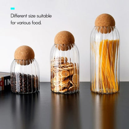 Glass Jar Cork Lid Set - Small, Medium, Large | Airtight Mason Jars with Cork Lids, Straw Mugs with Handles | (3 pcs)