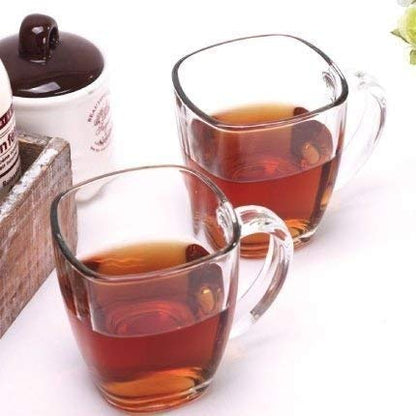 Clear Toughened Glass Mugs with Handles - Set of 6 | 190 ML