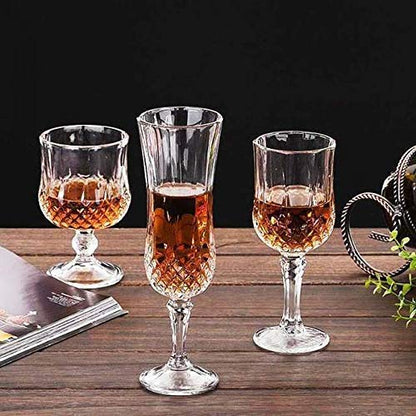 Premium Crystal Champagne Glass Set - 155ml - Vintage Diamond Cut - Set of 6