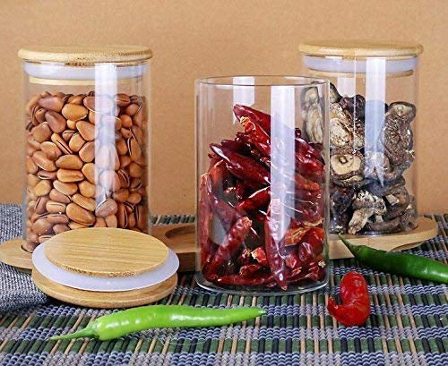 Glass Kitchen Storage Jars with Wooden Lids - Pack of 3 (320ml each)