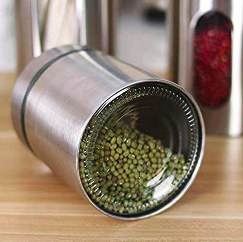 Stainless Steel Plated Glass Kitchen Canister Set of 3 - Airtight Food Storage with Visible Window - Silver