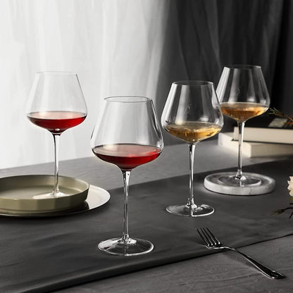 Crystal Wine Glasses Set - 730ml Laser Cut Thin Rim, Long Stem