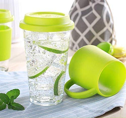 Random Color Glass Fruit Juice Soda Milk Sipper Tumbler Mug with Acrylic Lid - 400ml - Versatile Tea and Coffee Cup