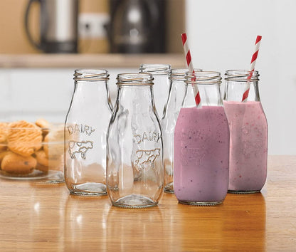 Milk Bottle Glass Mason Jar 300 ML - Reusable Straw - Airtight Twist Lid - Ideal for Milk, Juice, Shake - 1 Piece"