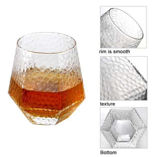 Hexa Bubble Whiskey Glasses - Set of 6, 310ml | Hexa Shape for Whiskey, Water & Juice