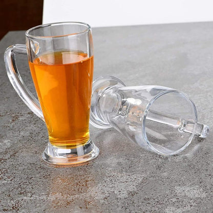 Beer Mug Glass with Handle Heavy Base - Set of 2 Crystal Clear Glass