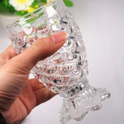 Glass Pineapple Pattern Mug with Handle - Set of 6 - 220 ml Clear Transparent