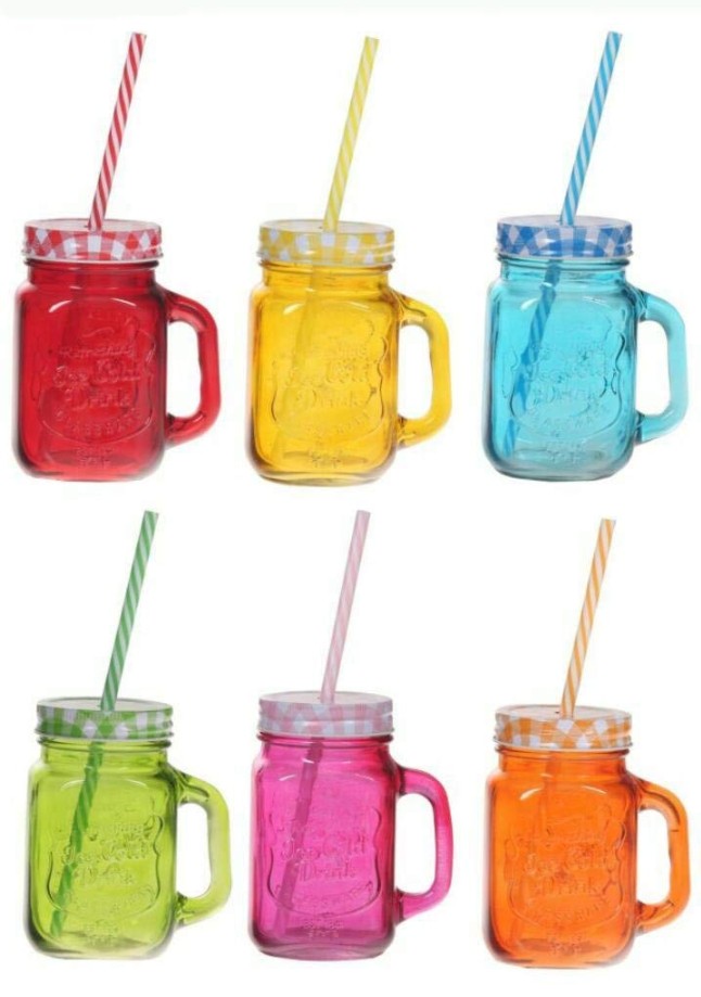 Mason Jar with Lid and Straw Set of 6 -  450ml