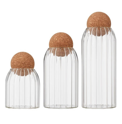 Glass Jar Cork Lid Set - Small, Medium, Large | Airtight Mason Jars with Cork Lids, Straw Mugs with Handles | (3 pcs)