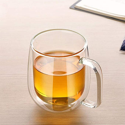 Double Walled Insulated Glass Coffee Mug - 250ml with Handle - 1 Pcs